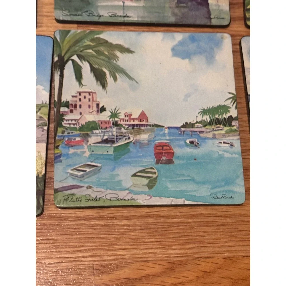 Vintage Richard Brooks Bermuda Scenic Coasters Set of 6 Lighthouse Golf